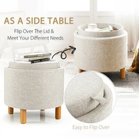 Round Stool Storage Ottoman with Tray Top Accent Padded Footrest  Living Room Furniture Space Saving Furniture