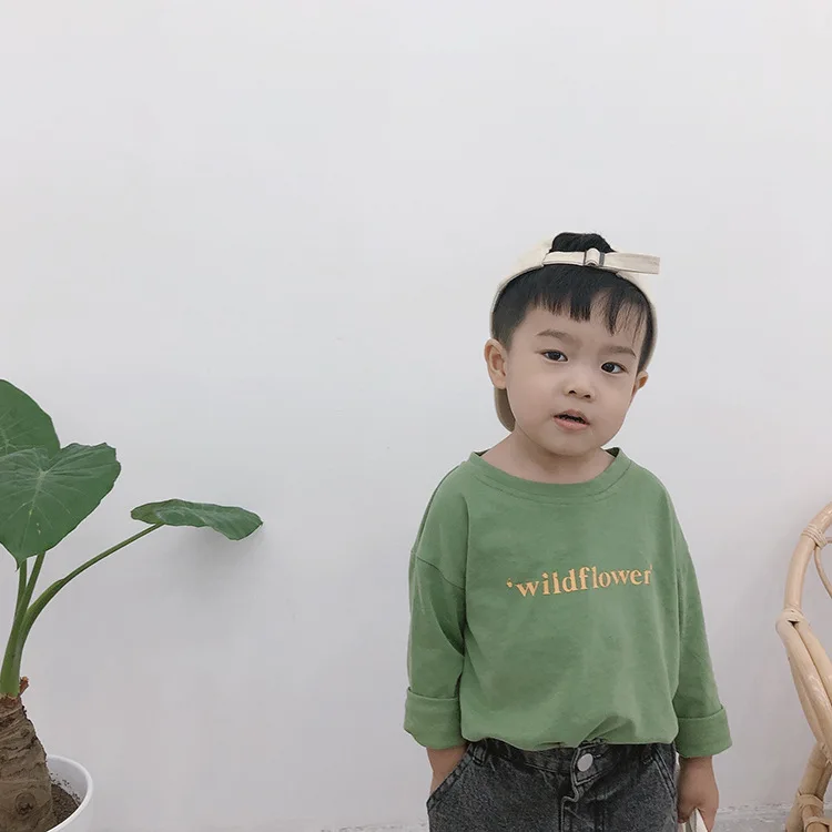 Весенне осенние детские повседневные футболки с буквенным принтом 5 цветов