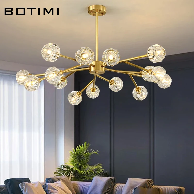 

BOTIMI Full Copper Luxury Chandelier For Living Room Postmodern Foyer Lustres Modern Dining Room Chandeliers Hotel Lightings