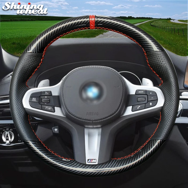 

PU Carbon Fiber Genuine Leather Car Steering Wheel Cover for BMW G30 525i 530i 530d M550i M550d 2017 2018 G32 630i