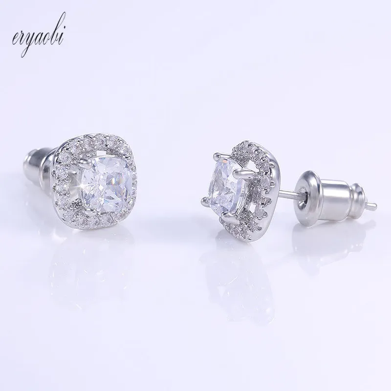 Luxury Four-claw Earrings for Women Full of Zircon Simple Square Nails Wedding Party Anniversary Jewelry | Украшения и аксессуары