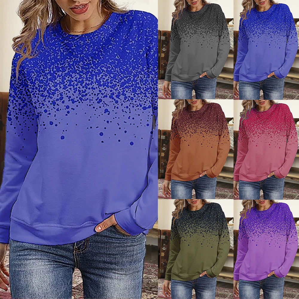 

Autumn Winter Blouses Tee Shirt Tie Dye Printed Ladies Basic Tops Long Sleeve Loose 5 Colors Round Neck T-Shirt For Women