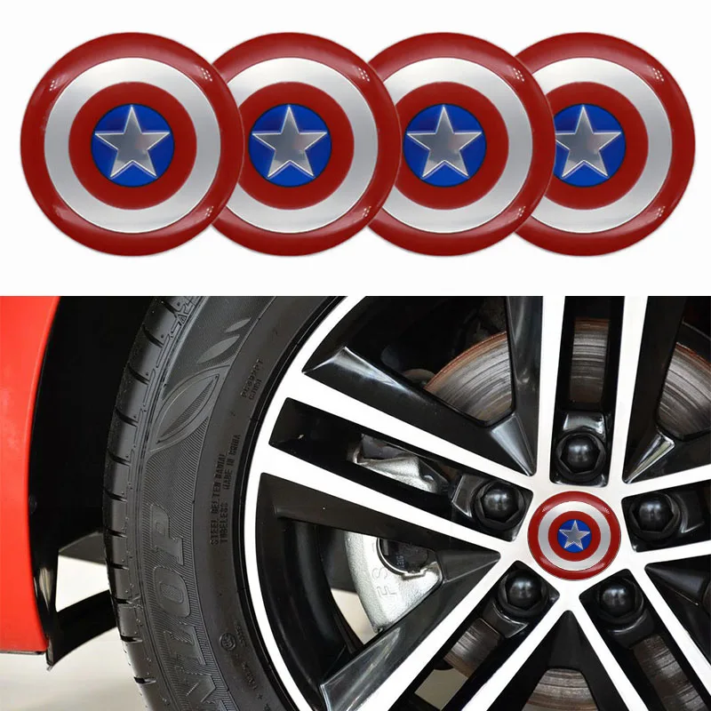

Car accessories 4Pcs 65mm Car Wheel Stickers Center Hub Cap Car Emblem Badge Decal For Captain America- Logo Modified stickers