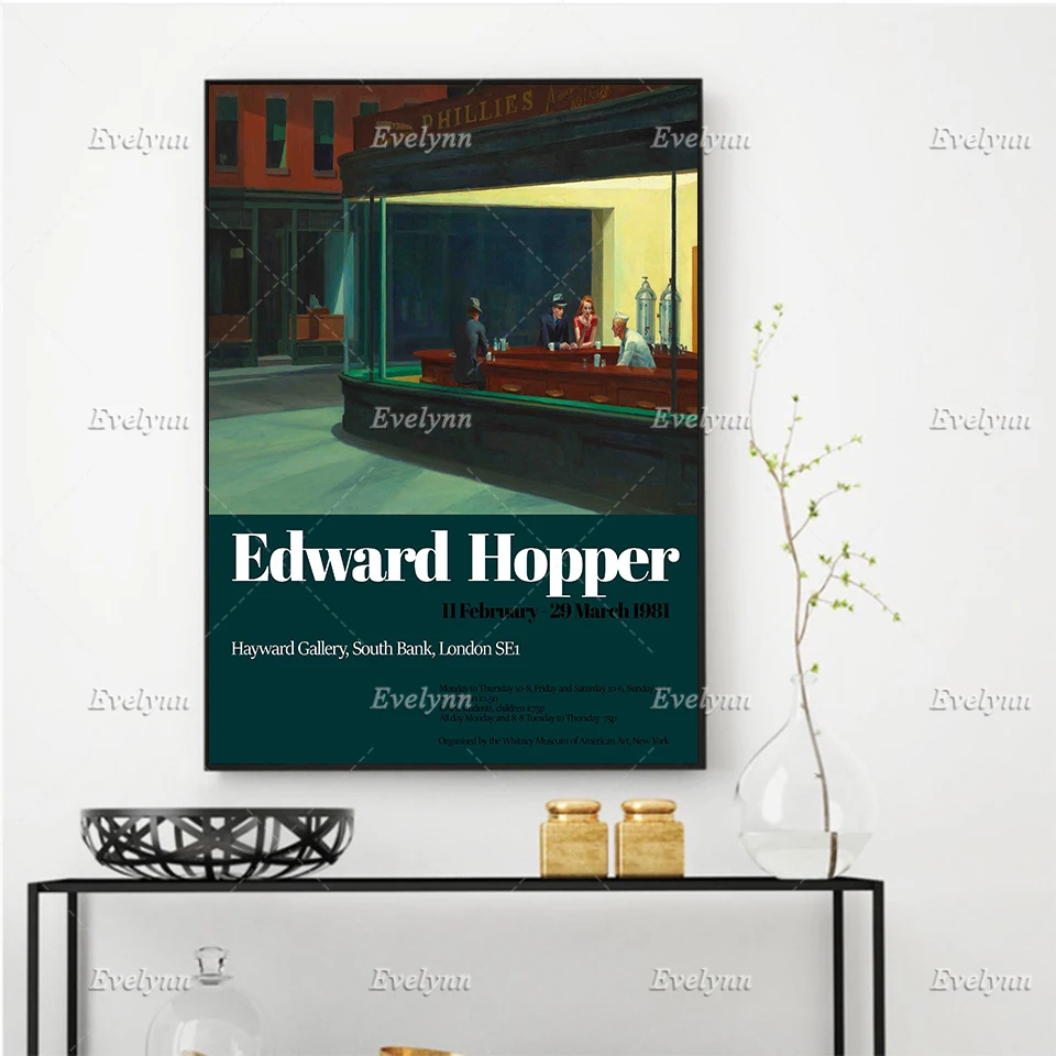 

Edward Hopper Poster, Nighthawks Print, Hopper Exhibition, Wall Art Prints Home Decor Canvas Unique Gift Floating Frame