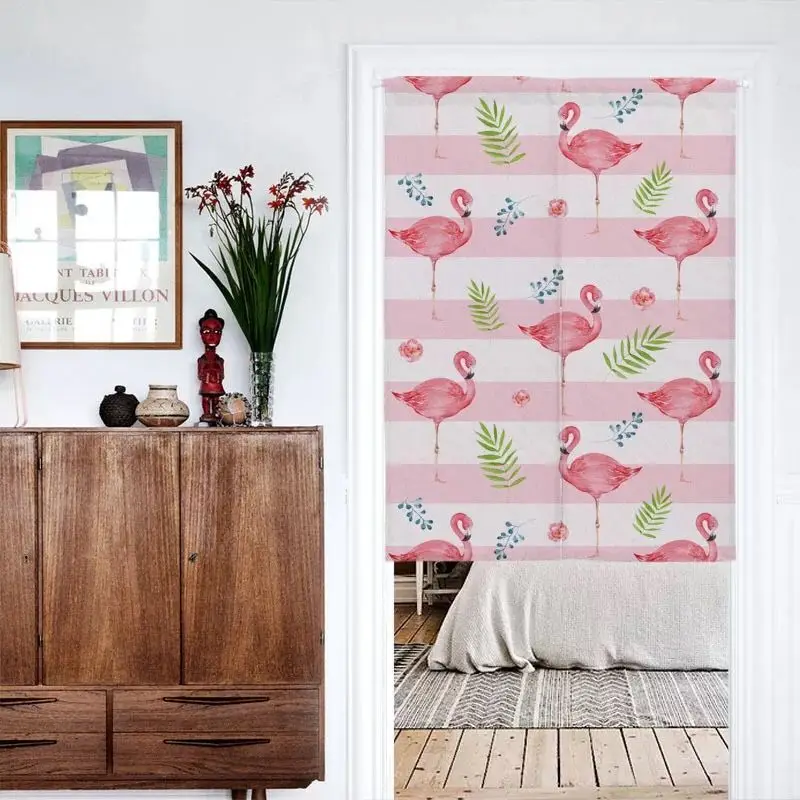 

Flamingo Cloth Household Cotton Linen Door Curtain Bedroom Kitchen Partition Curtain Half Panel Curtain Blackout Curtain Decor