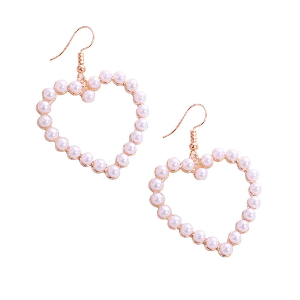 Модные женские серьги с жемчугом в виде сердца и крючка геометрические висячие