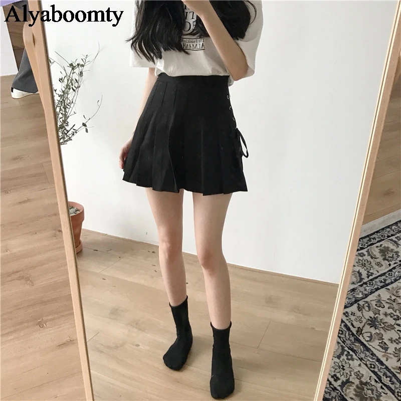 Женская мини юбка с высокой талией летняя плиссированная в японском стиле