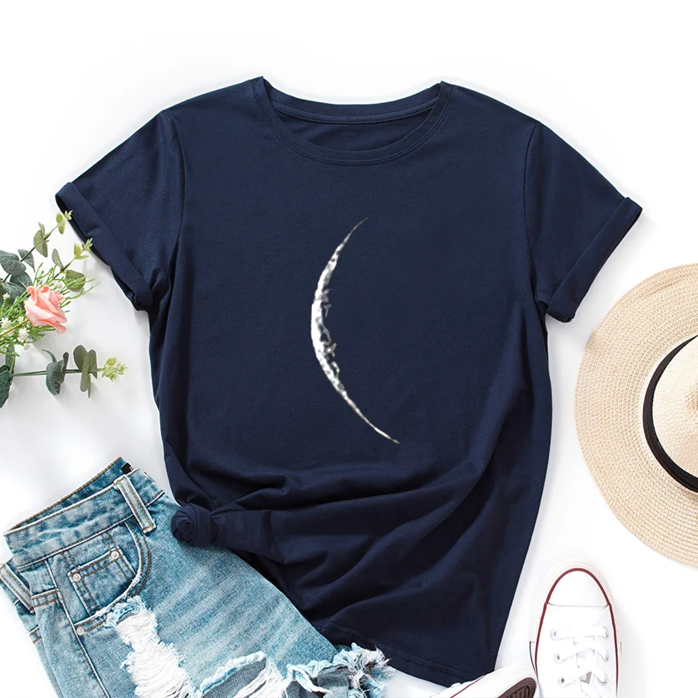 

Crescent Moon Eclipse Graphic Tee Top Summer Women Short Sleeve Crewneck Cotton T-Shirts Tops Female Oversized Shirt Clothes