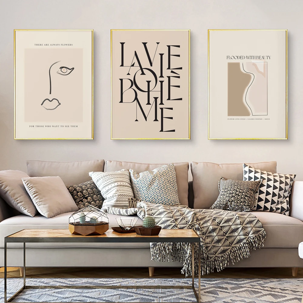 Абстрактная цитата Постер среднего века холст живопись нейтральная линия