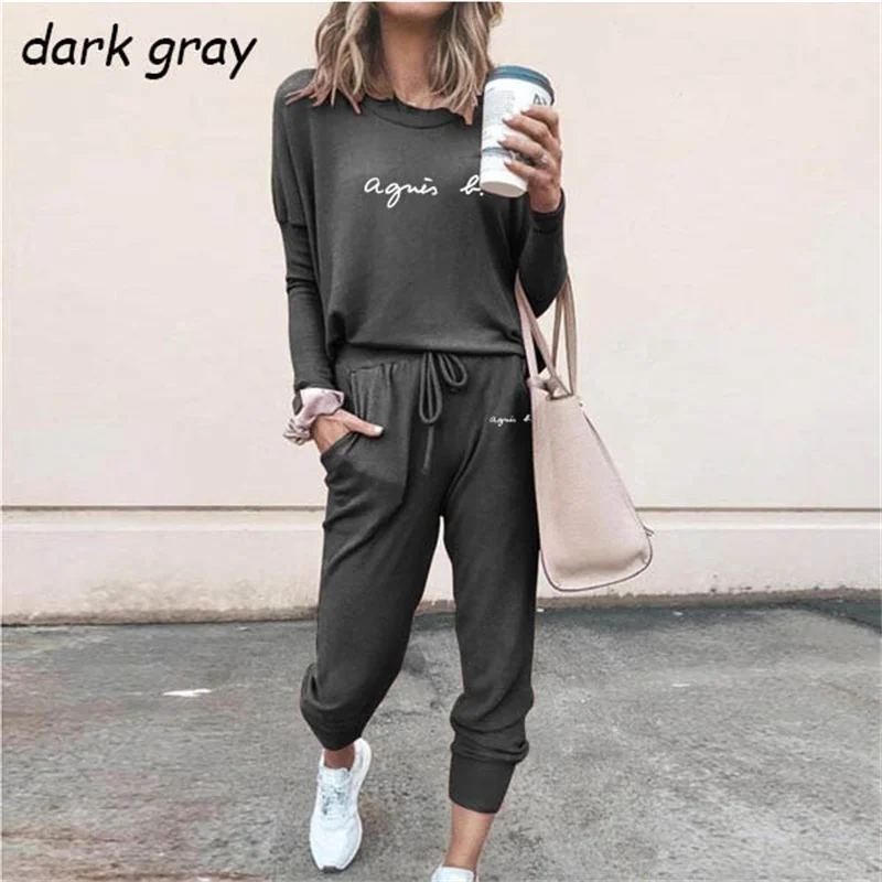 

2021 Spring Sports Women Two-Piece Long-Sleeved Jogging Trousers Print Sportswear Pullover Sweater Ensemble Femme 2 Pices Suit