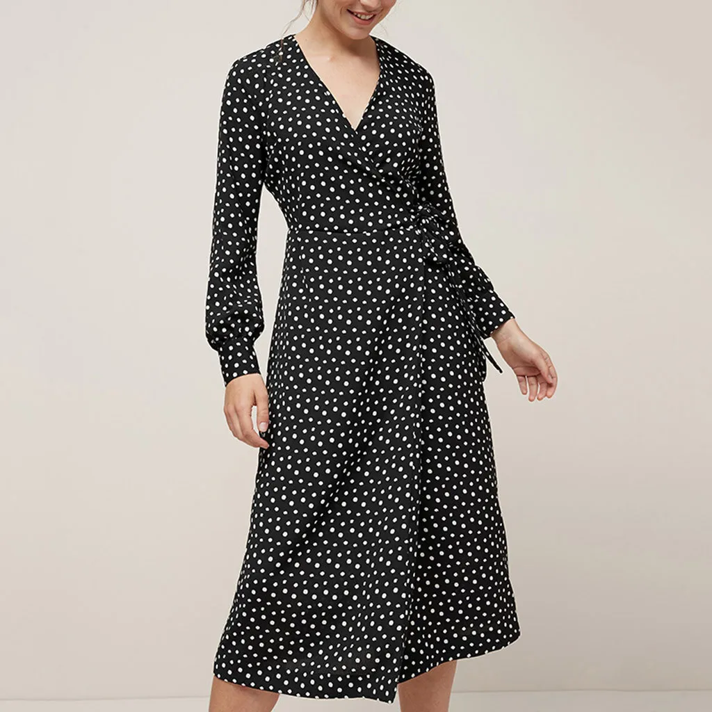 Платье KANCOOLD женское с принтом высокой талией и поясом Бандажное платье V образным