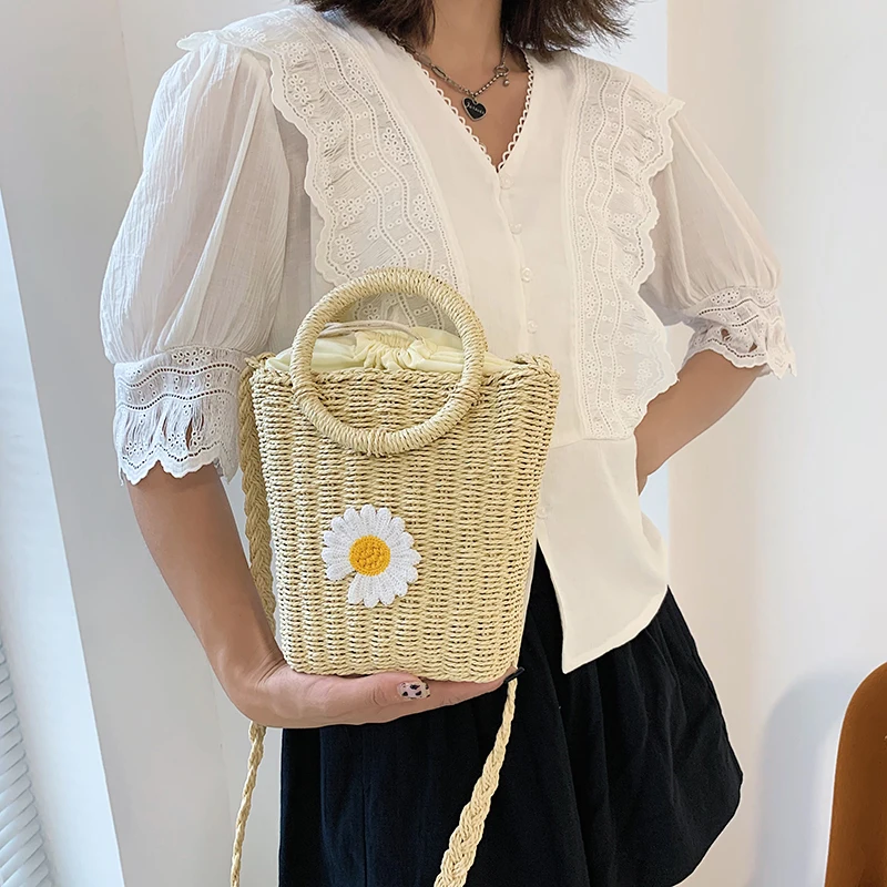 

New Summer Beach Straw Woven Handbag Bohemian Women's Crossbody Bags Fashion Daisy Designer Female Shoulder Bag Shopper Purse