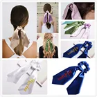 Золотые головные уборы для девочек, атласные персонализированные атласные эластичные резинки для волос с длинным хвостом, завязка для волос, шарф для волос на заказ, резинка для волос для конского хвоста