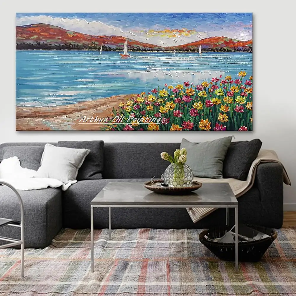 

Arthyx Hand Painted Knife Flower Landscape Oil Painting On Canvas Modern Abstract Art Wall Picture For Living Bedroom Home Decor