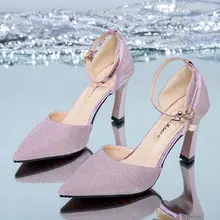 Zapatos de tacón de aguja plateados para mujer, calzado de tacón de aguja Sexy para boda, moda dulce dorada, fiesta de alta calidad (2)