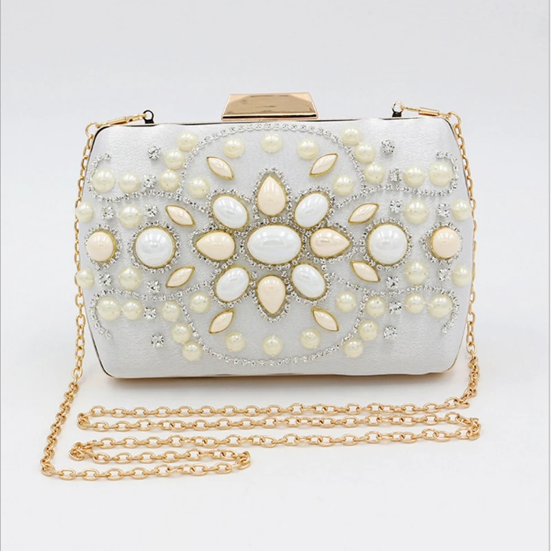 

women new beaded dinner bag ladies fashionable high quality evening bags female diamond Handmade pearl clutch purse for party