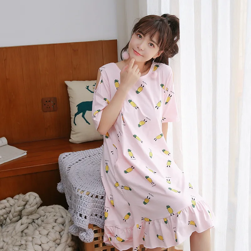 2020 летняя свободная Хлопковая женская ночная рубашка размера плюс средней длины