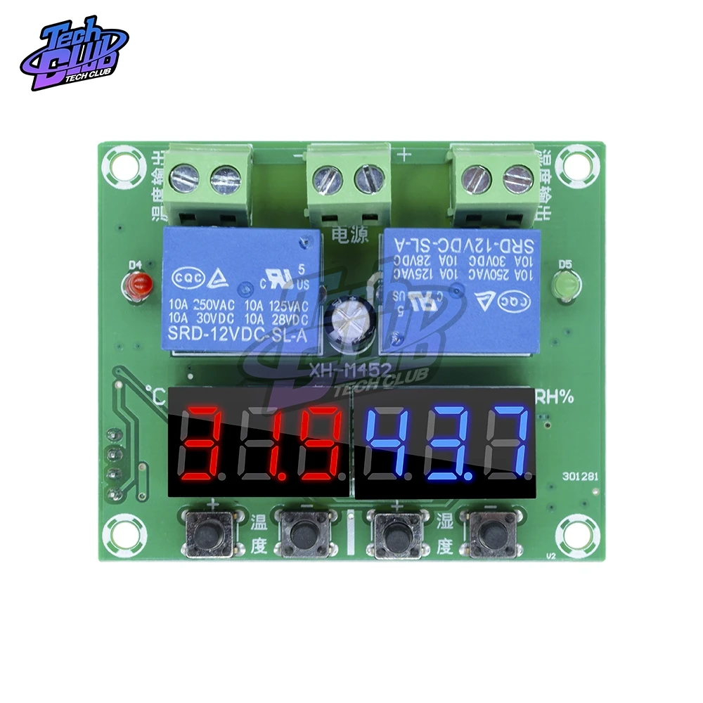 XH-M452 DC 12V светодиодный цифровой Температура и влажности с двойным реле для Выход