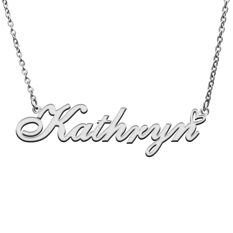 Love Heart Kathryn Name Necklace for Women Stainless Steel Gold & Silver Nameplate Pendant Femme Mother Child Girls Gift