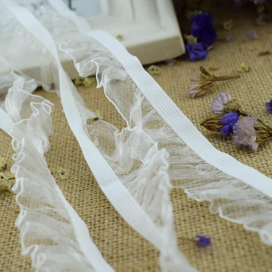 Белая эластичная кружевная отделка #142 6 ярдов/партия 30 мм (1 2/8 дюйма) ткань с