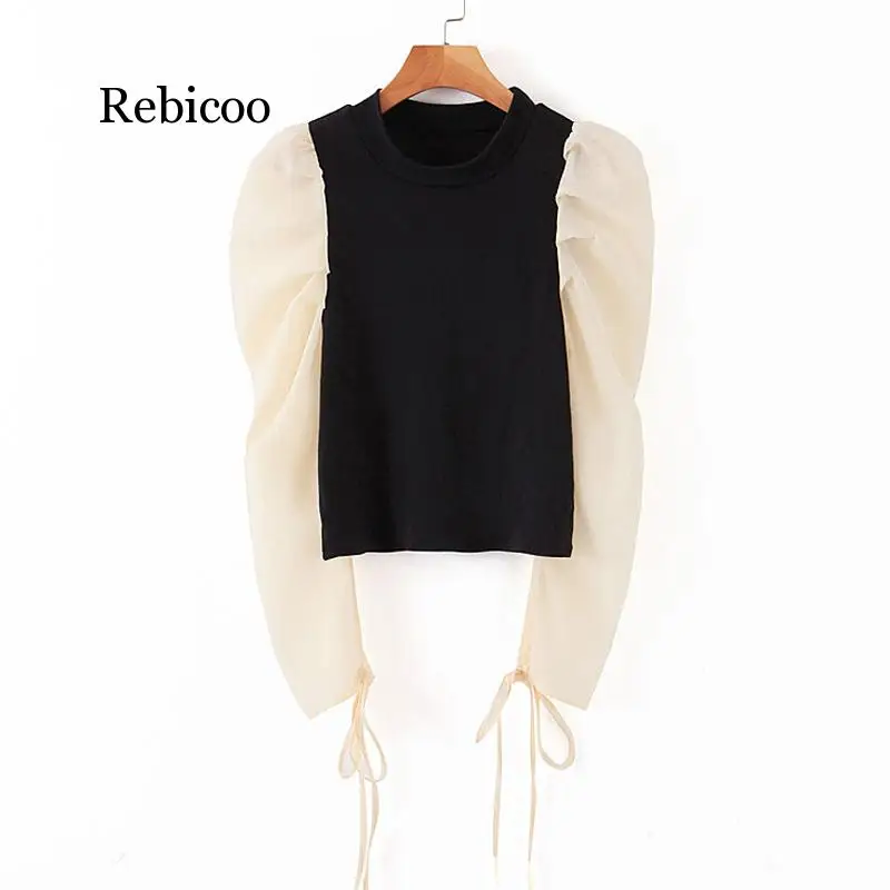 Женские Прозрачные топы с длинным рукавом и круглым вырезом элегантные футболки