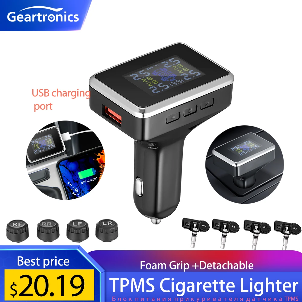 Беспроводной автомобильный датчик давления в шинах TPMS с ЖК-дисплеем USB-Зарядка