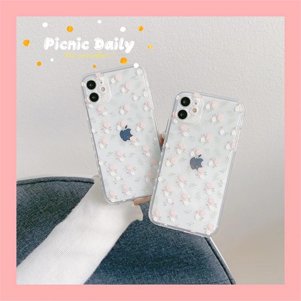 

Soft Side Printed Flower Embossed Phone Case Phone Case for IPhone 13 Pro Max Transparent Back Cover Camera Protection Cases