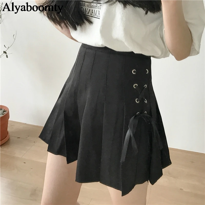 Женская мини юбка с высокой талией летняя плиссированная в японском стиле