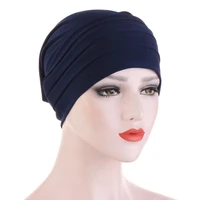 breathable women elastic pleated turban hat solid color inner hijab cap muslim headscarf bonnet femme musulman under hijab caps