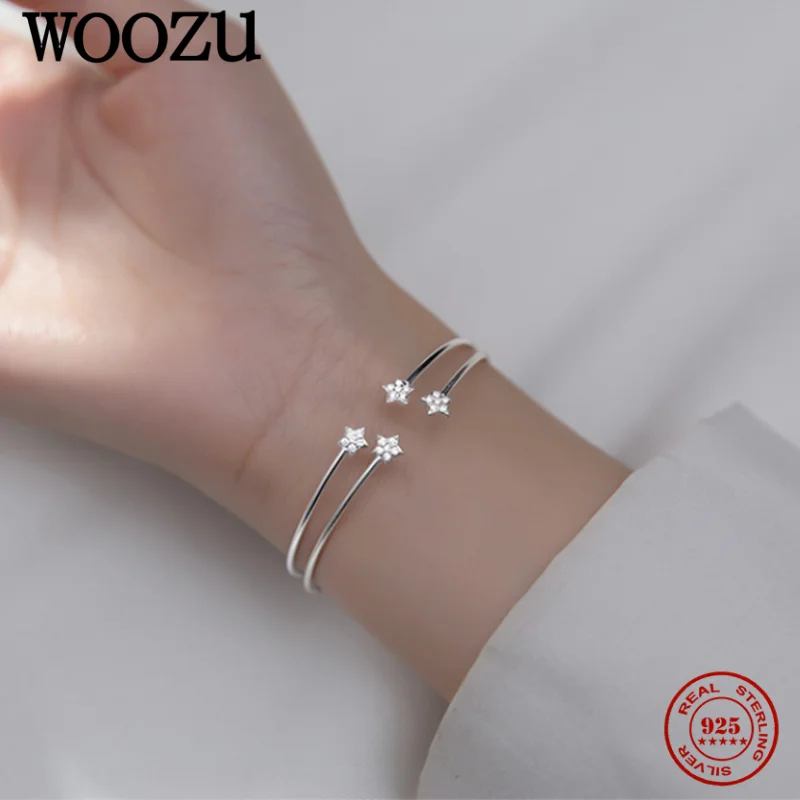 

WOOZU 925 Sterling Silver Geometric Cute Star Pave Zircon Bracelet For Women Charming Personality Korean Delicate Bangle Jewelry