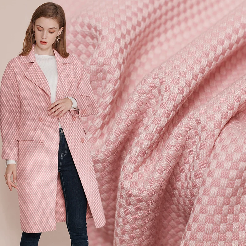 Красная малиновая розовая твидовая шерстяная ткань 100% шерсти Женское зимнее