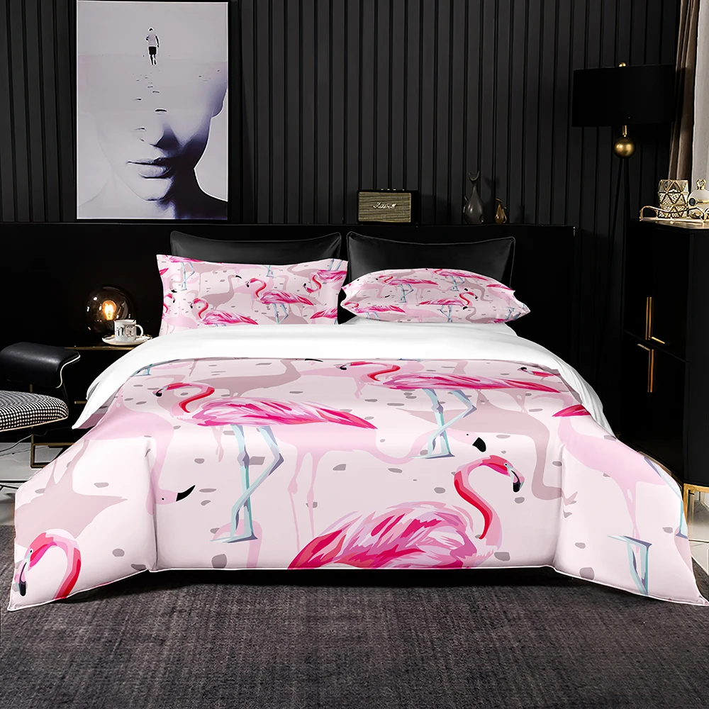 

Комплект постельного белья для девочки, королевский комплект с пододеяльником и принтом в виде розового фламинго, размеры Queen/King, популярны...