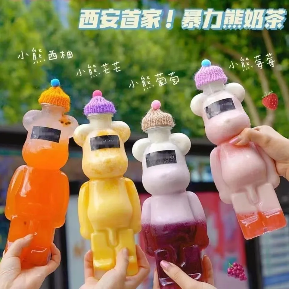 

Cute Cartoon Bear Plastic Water Cup Children Outdoor Sports Portable Large Capacity Water Cup Girl Heart Water Bottles