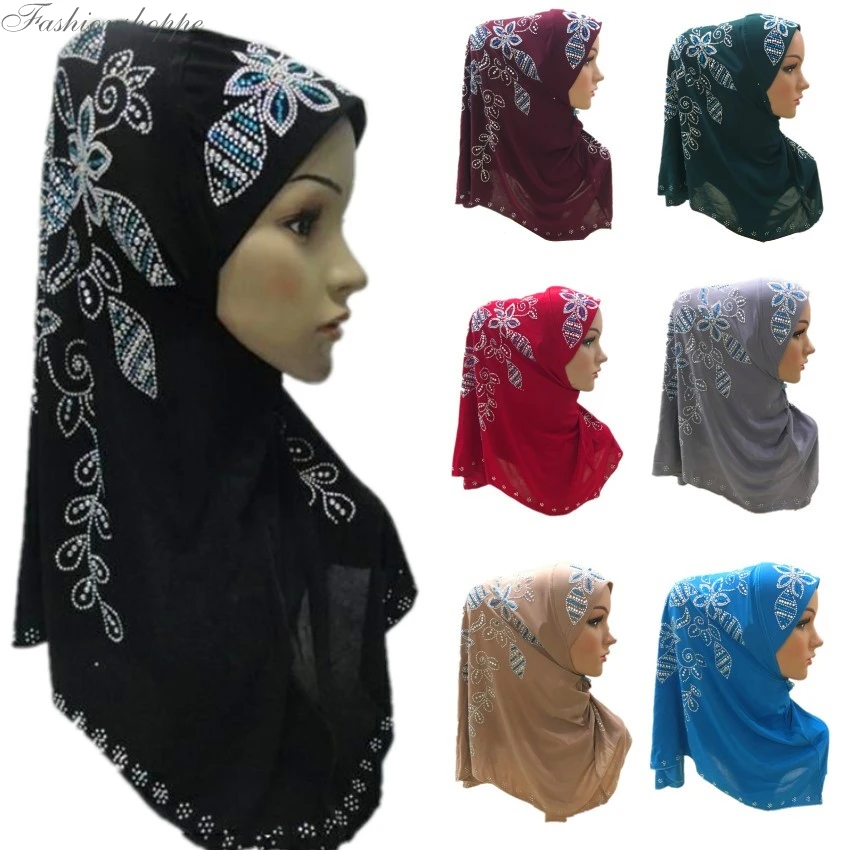 Цельнокроеный мусульманский женский шарф Khimar яркий головной платок Блестящий