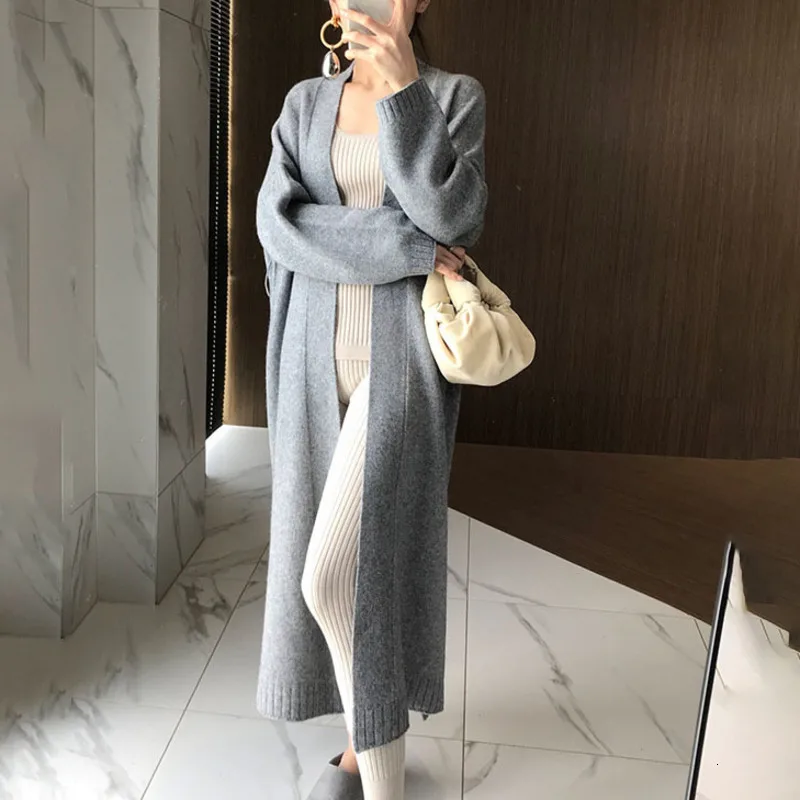 LANMREM 2020 Spring New Fashion Solid Color Loose Long Over The Knee Cardigan Wool Sweater Coat Female PB584 |
