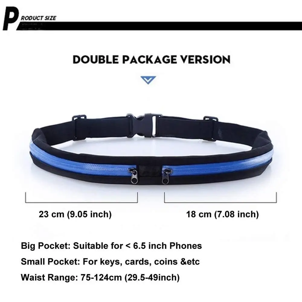 Поясная Сумка для бега водонепроницаемая с 2 расширяемыми карманами мужчин и