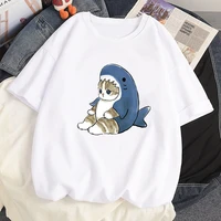 100 cotton summer streetwear t shirts harajuku kawaii dolphin cat printed anime loose casual short sleeved women t shirt tops