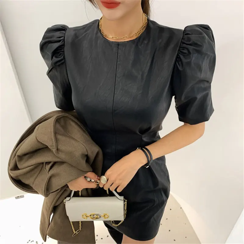 Мини платье Alien Kitty из ПУ кожи винтажный буф свободного покроя с рукавами