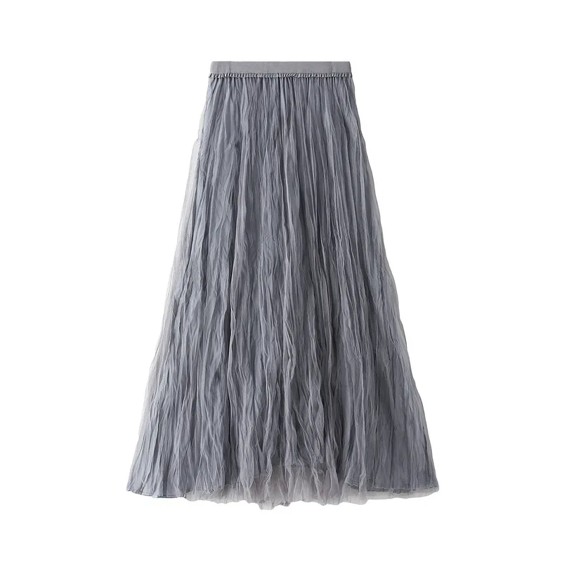 Женская длинная юбка-трапеция из крепа плиссированная сетчатая юбка серого