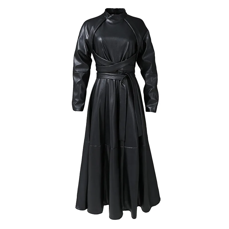 

Модное женское кожаное платье, длинная юбка, новинка на осень и зиму, женская одежда во французском стиле, облегающие платья из искусственно...