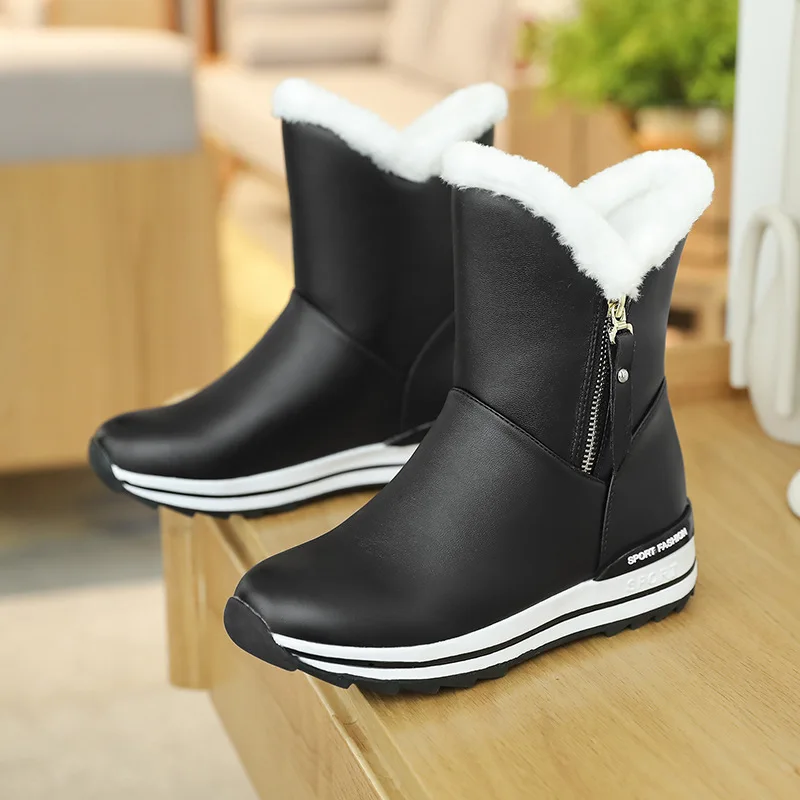 Women Mid Calf Boots Classic Snow Boots Low Heels Winter Boots Shoes Woman Warm Plush White Botas Mujer 2020 Women Winter Shoes