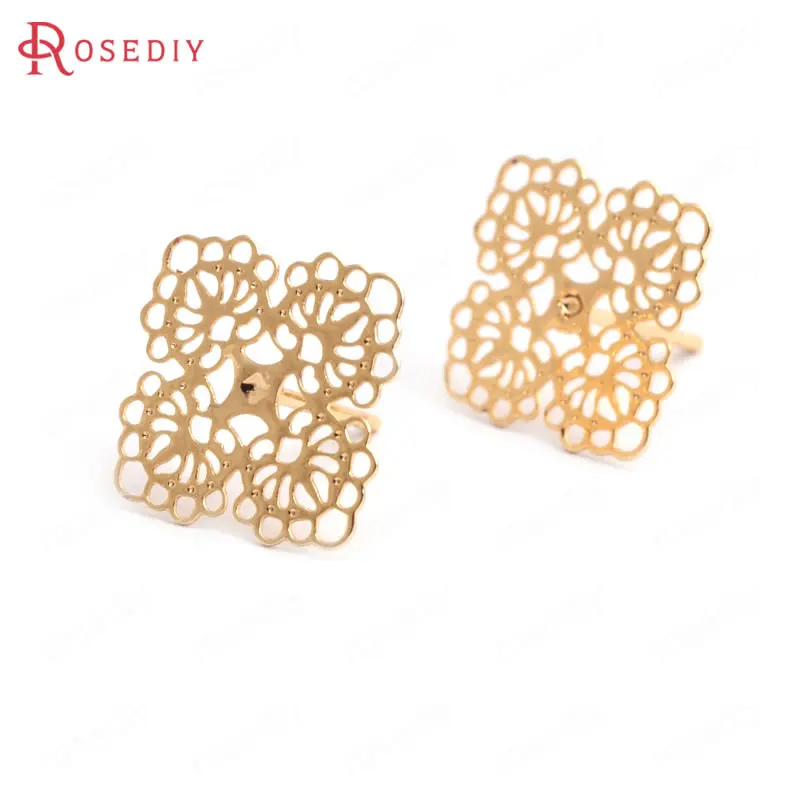 

(F050)10 pieces 12mm 24K Gold Color Brass Hollow Square Flower Stud Earrings High Quality Diy Jewelry Findings Accessories