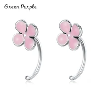 green purple 100 925 sterling silver mini flower stud earrings pink flower ear hook piercing for women fine jewelry party gift