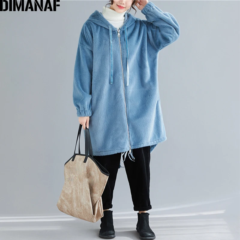 

DIMANAF Women Jacket Coat Outwear Fleece Thicken Oversize Hooded Zipper Pocket Cardigan Clothing Loose Overcoat WinterOversize