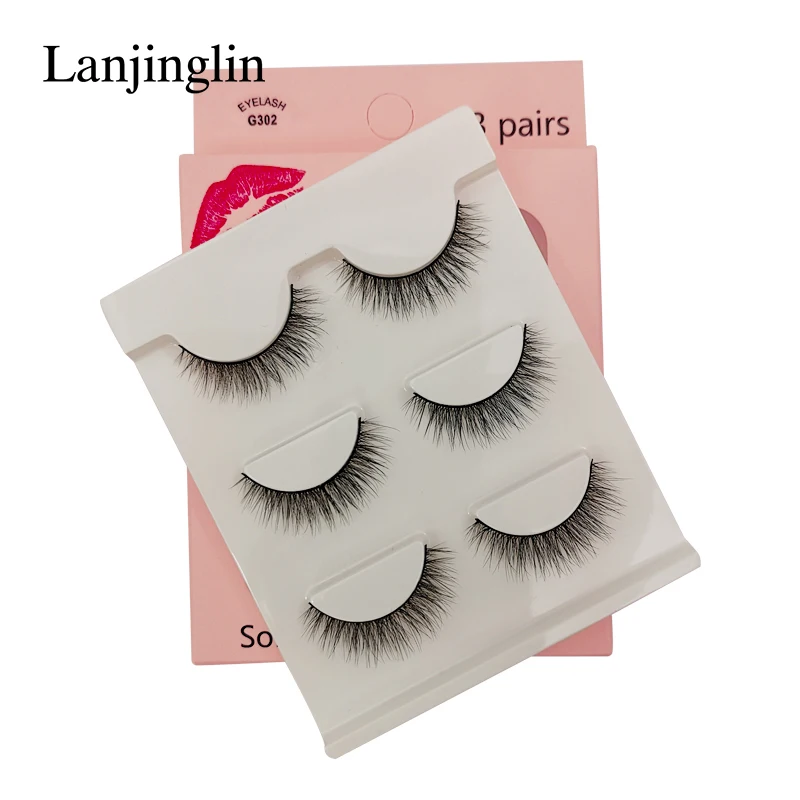 LANJINGLIN 1/3/5 пар 3D из меха норки накладные ресницы натуральные длинные ресницы тонкие Макияж Наращивание ресниц пикантные Поддельные Ресницы cilios
