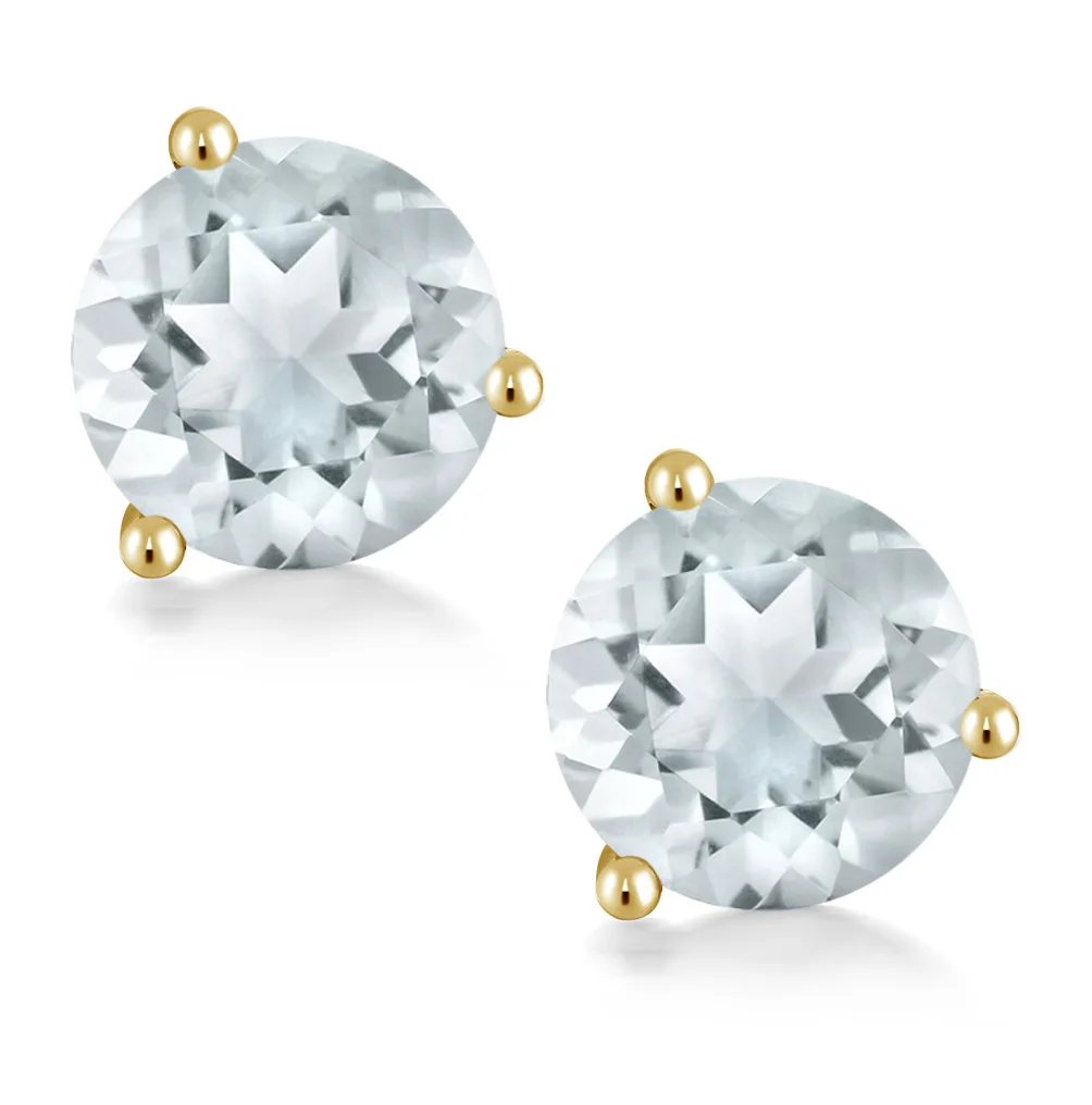 1 80 Ct круглые 6 мм Небесно-Голубой топаз 14K желтое золото мартини серьги-гвоздики |