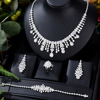 siscathy nigerian fashion zircon jewelry set for women wedding necklace bracelet earrings clavicle chain female party accessory