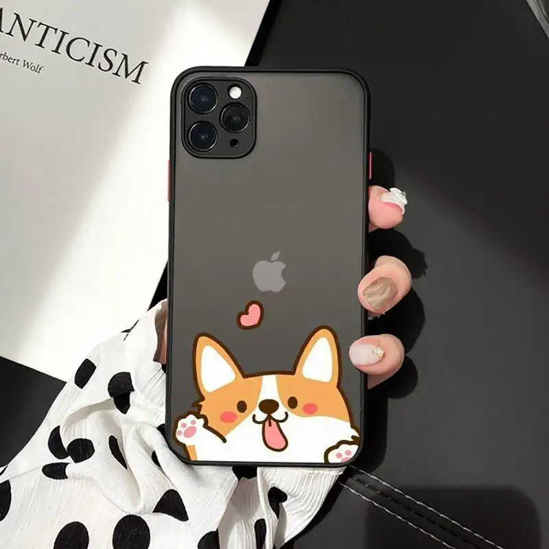 

Phone Case For iPhone 12 11 Mini Pro XR XS Max 7 8 Plus X Cute cartoon corgi dog Matte transparent cover