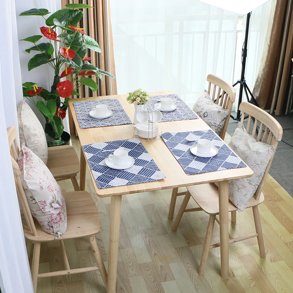 

Japanese Style Placemats 30x45cm Place Mat Polyester Cotton Linen Set of 4 And Wind Wave Pattern For Kitchen Decoration