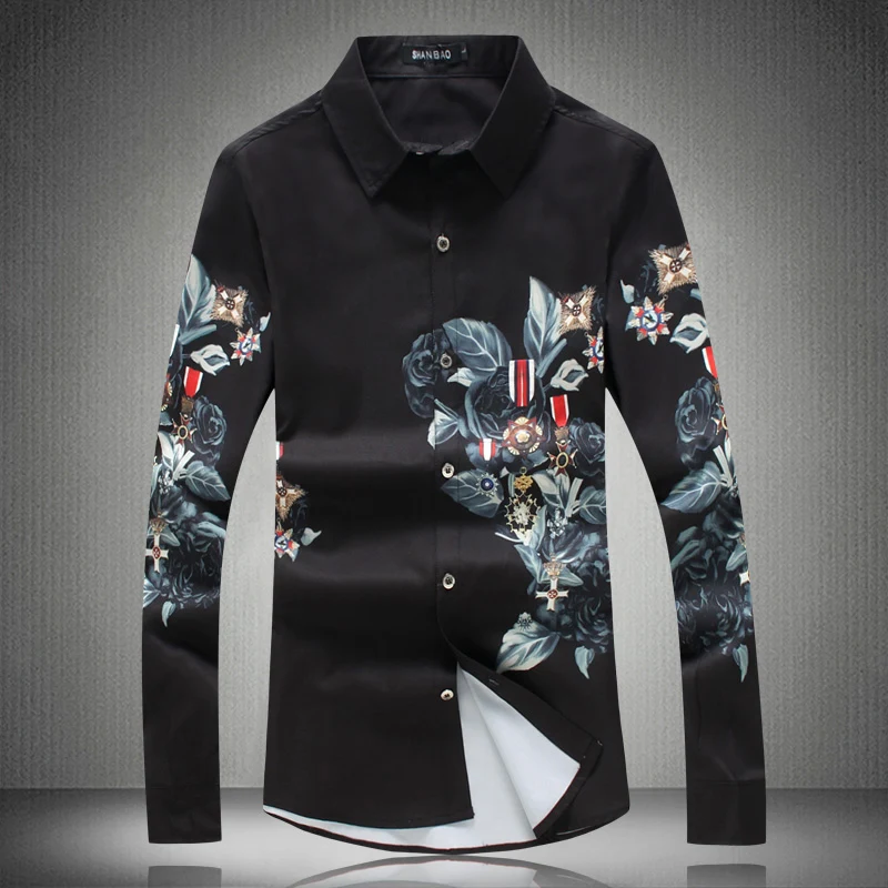 

Hot Sale Men's Shirts Chinese Flowers Pattern Classic Floral Popular Style Designer Brand Long Sleeve Male Autumn Clothing 18118